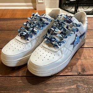 Bape White and Blue Athletic Shoes